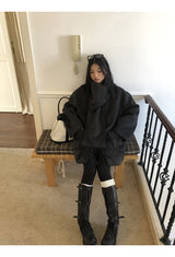 Charcoal quilted round muffler jacket