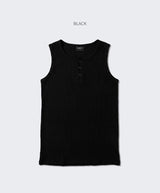 Ribbed Henley-Neck Sleeveless Top Black