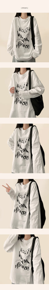 ラフビンテージレタリングルーズフィットロングスリーブTシャツ