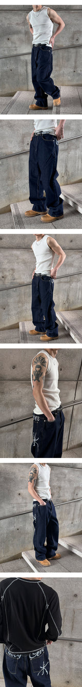 [Unisex] Handling stitch wide denim pants(3color)