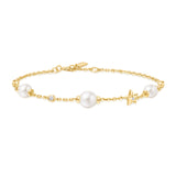 gold pearl and star station 14k gold plating + 925 silver bracelet B065-05G