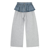 Layered Denim Contrast Wide Pants 233003649
