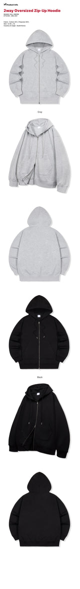 2wayオーバーサイズジップアップフーディー - 2COLOR