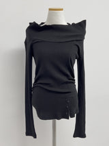 Slit Ribbed Off-Shoulder T-Shirt