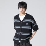 XTK144 Preppy Stripe Short Sleeve Knit Cardigan (BLACK)