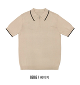 LMN ジェークツートーンジッパーカラー半袖ニット (4 colors)