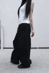 [unisex] coated black wide pants