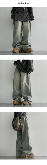 [2nd Length 🤍 Balloon fit!] Garne side pin tuck slit wide denim pants