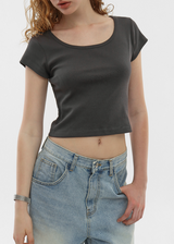 [B-BASIC] Cool Standard U-neck Crop Short Sleeve T-shirt (2SIZE)