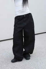 [unisex] coated black wide pants