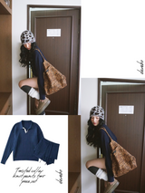 Twisted collar knit pants two-piece set