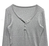 プレミアボタンVネック長袖Tシャツ