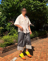 DENIM X SWEAT LAYERED ROLL UP SHORTS