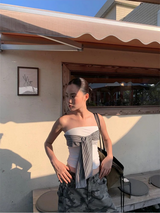 Stripe wrap strap sleeveless tube top