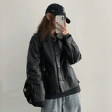 neck pocket collar leather jacket