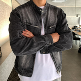 Biwon Washed Biker Denim Jacket