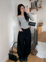 Lua Shirring Lace Frill Rib T-Shirt (4color)