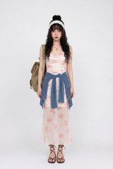 PINK BLOSSOM MESH-OVERLAY FLORAL DRESS