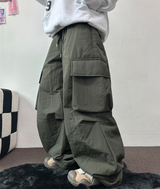ヒーター❤カーゴオーバーロングバンディングパンツ 🩶🖤🤎💚4COLOR