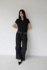NYLON RUFFLE PANTS (BLACK)