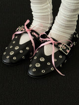 metal eyelet flat shoes (black)