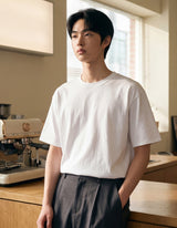26SS★ メンズクロップドシルケット半袖Tシャツ
