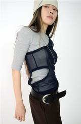 one shoulder mesh sleeveless(2color)