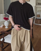 Harnel Layered Ribbed Henley Neck Short Sleeve T-shirt