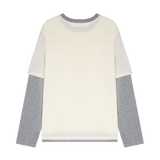 ワンポケットレイヤード長袖Tシャツ (アイボリー/グレー)