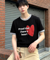 エッセンシャルスタンダード半袖リンガーTシャツ レッドハートブラック