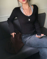 Yami Ribbed Deep V-Neck Knit