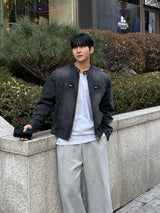 Stone-washed biker jacket