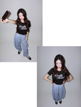 Short-sleeved cropped T-shirt with coloring lettering