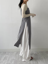 Dot Deep Slit Layered Bustier Long One Piece