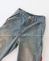 [UNISEX] レッドトラックバックバンドワイドジーンズ