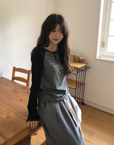 ノイストライプラグランボートネックロングスリーブ