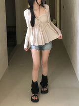 Needs Inner Cap Lace Flare Top & Cardigan SET