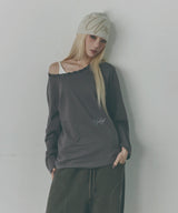 Button Off-Shoulder Long Sleeve [Grey]