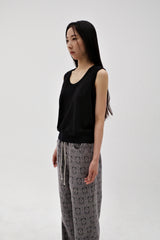 Linen oval neck knit, Black