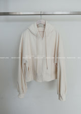 Fluffy fleece hooded zip-up jacket