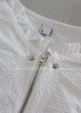 Star Patch Shirring Zip-Up Blouse