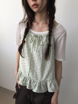 Floral ribbon sleeveless top (2color)