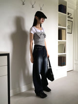 Tapim back printing wide denim pants