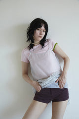 アシンメトリースリーブビーチTシャツ PINK/GREEN