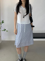 Sovy check flare midi skirt