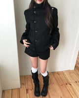 Bitter Unbalanced High Neck Slim Half Coat
