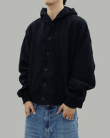 Double Button Hooded Zip-Up (Black)
