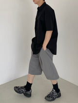 Two tuck wide banding half pants 2C
