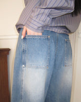 [MADE] Nilon Panel Rivet Wide Denim Pants