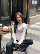 [SHOPPERMADE] シフォンチェックホルターネックスリーブレスブラウス